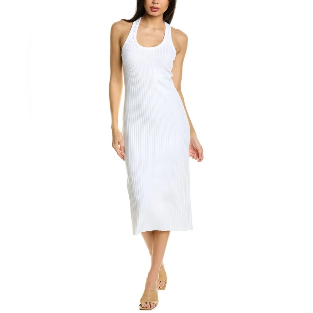 Vince Ribbed Racerback Tank Summer Dress Womens Size Medium White Cotton Blend